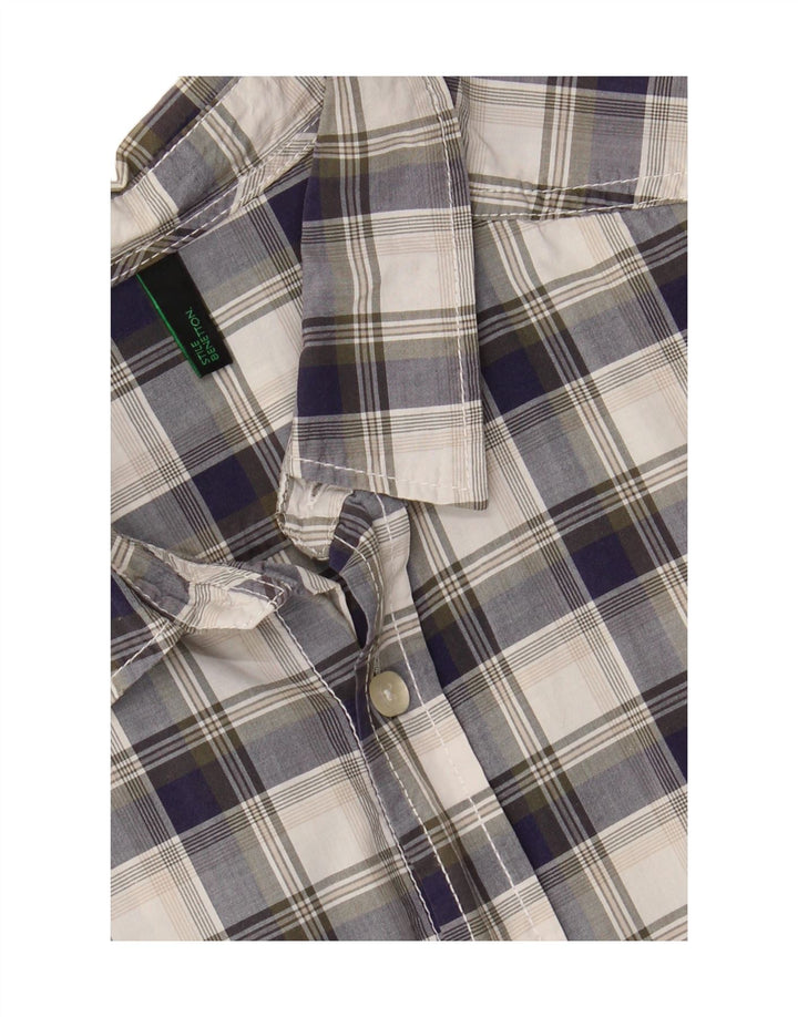 BENETTON Mens Short Sleeve Shirt Medium Navy Blue Check Vintage Benetton and Second-Hand Benetton from Messina Hembry 