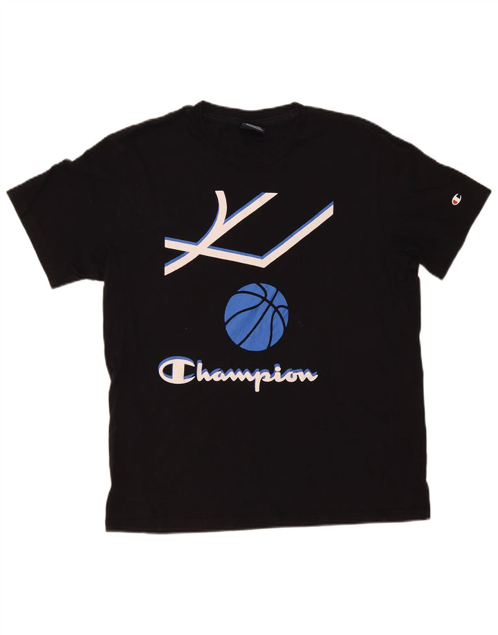 Champion Mens Graphic T-Shirt Top Medium Black