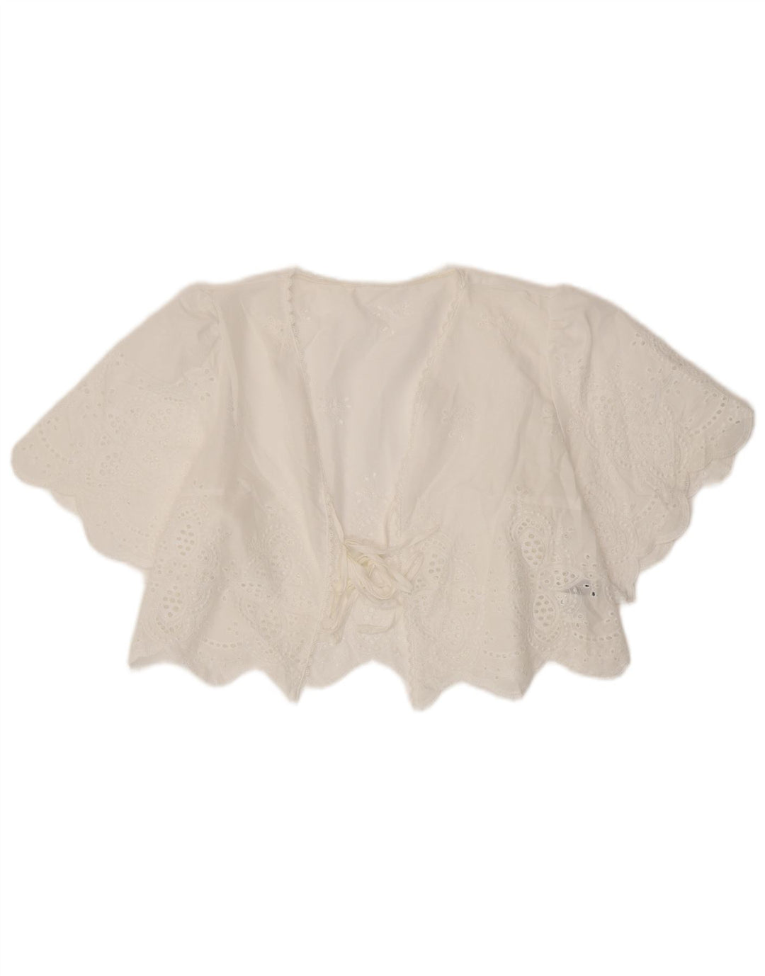 SHEIN Womens Front Tie Bolero Top US 8/10 Large White Floral Polyester