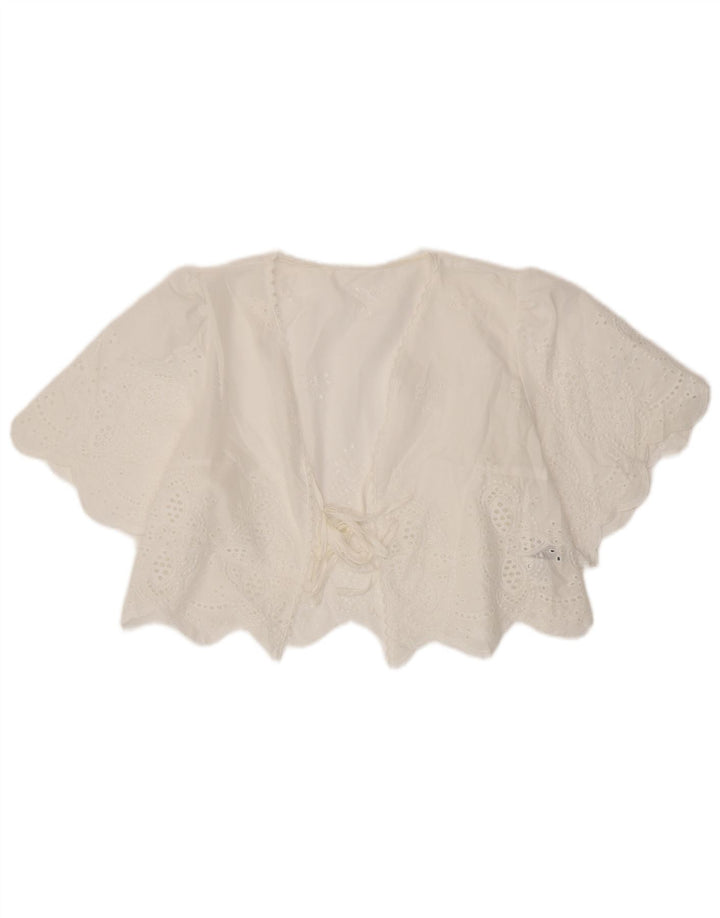 SHEIN Womens Front Tie Bolero Top US 8/10 Large White Floral Polyester