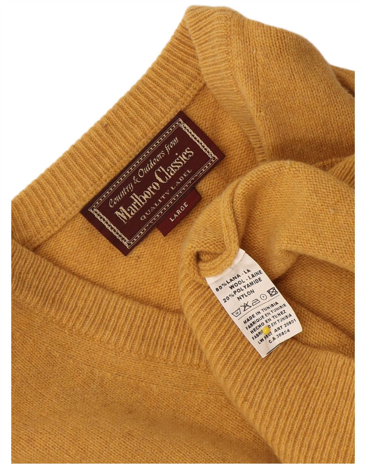 Marlboro Classics Mens V-Neck Jumper Sweater Large Yellow Wool