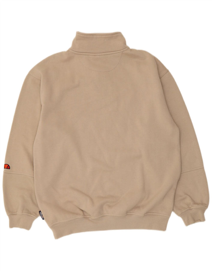 Ellesse Mens Zip Neck Sweatshirt Jumper Medium Beige Polyester