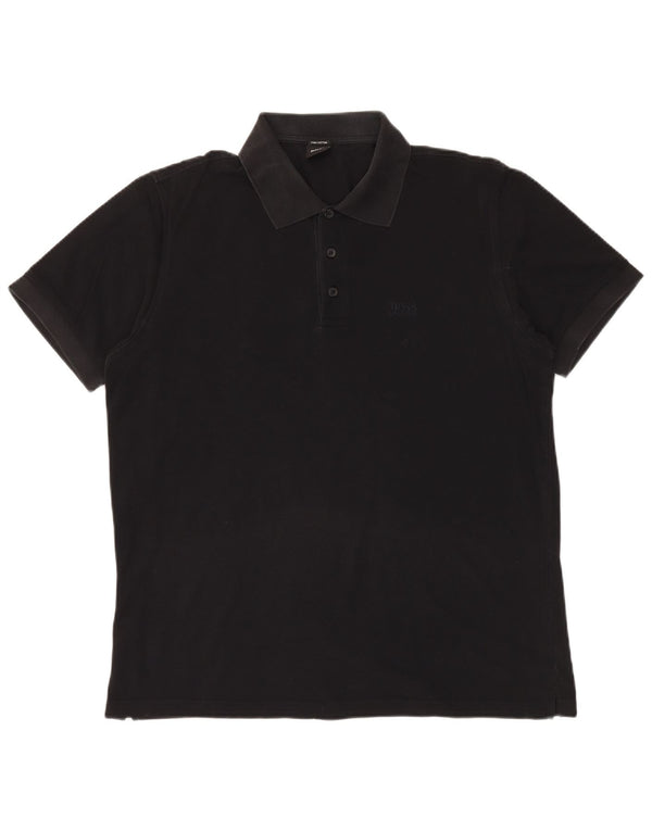 HUGO BOSS Mens Polo Shirt XL Black Cotton