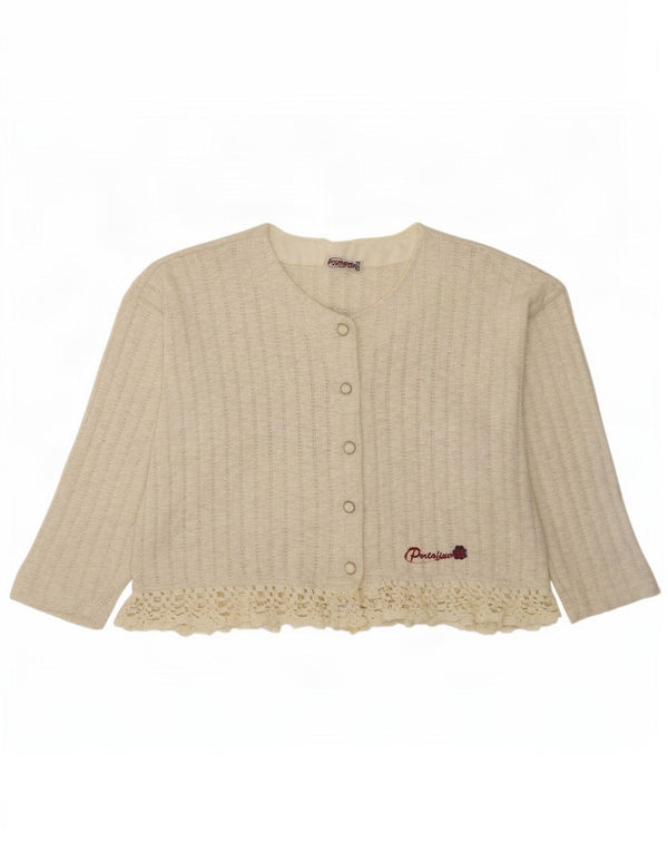 Portofino Girls Oversized Graphic Cardigan Sweater 9-10 Years White Cotton