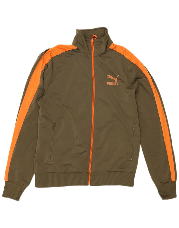 Puma Mens Tracksuit Top Jacket Medium Khaki Colourblock Polyester