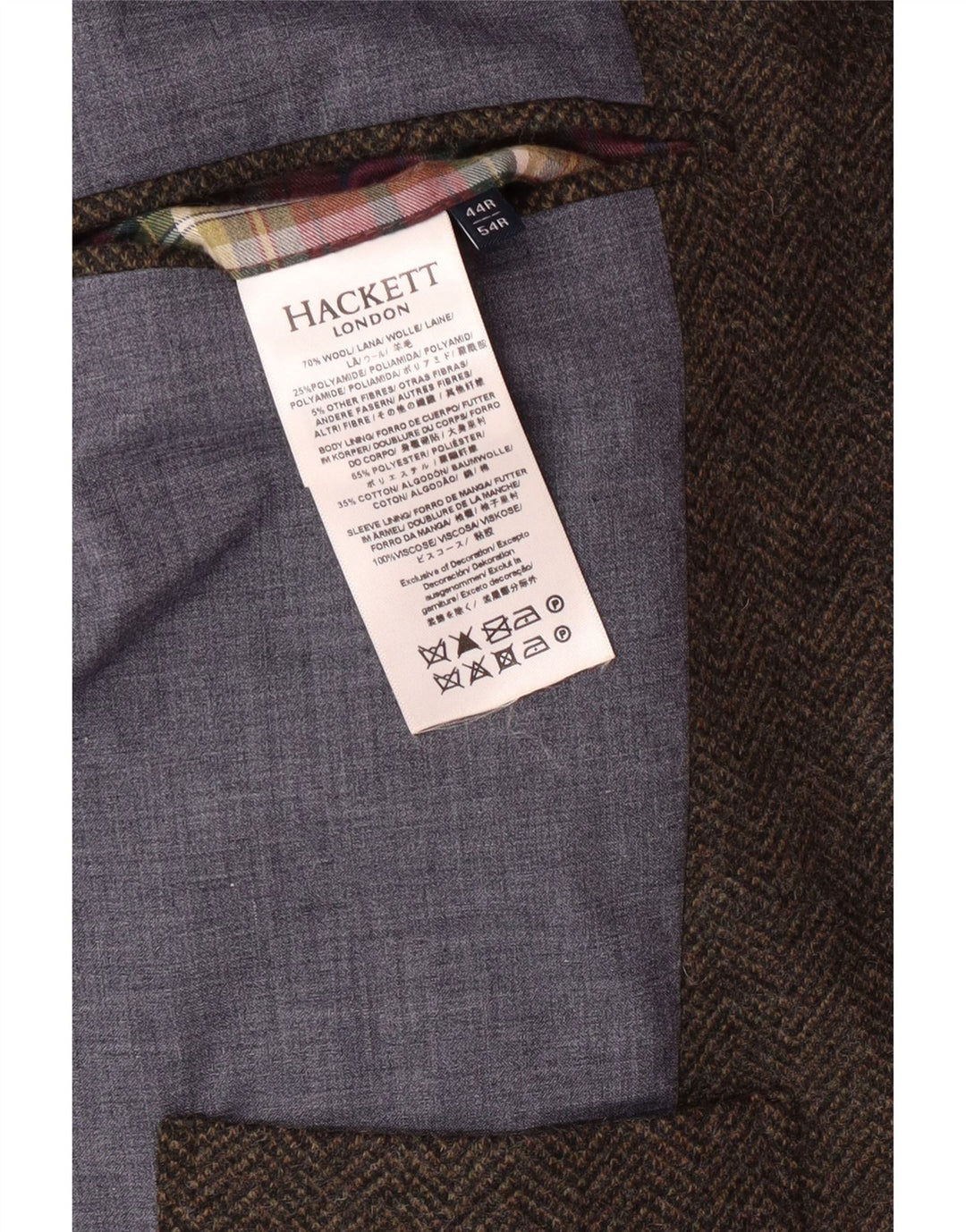 HACKETT Mens 3 Button Blazer Jacket UK 44 XL Brown Herringbone Wool