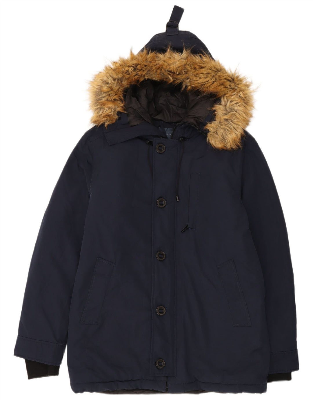 ZARA Mens Hooded Parka Jacket UK 40 Large Navy Blue Polyester
