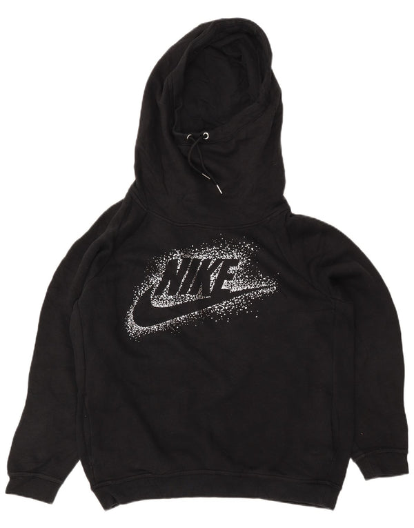 NIKE Womens Graphic Hoodie Jumper UK 16 Large Black Cotton