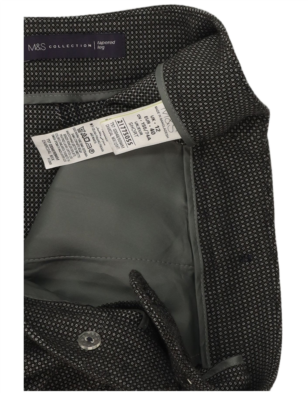 Marks & Spencer Womens Short Suit Trousers UK 12 Medium W34 L26 Grey Check