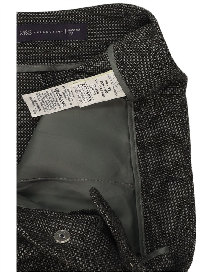 Marks & Spencer Womens Short Suit Trousers UK 12 Medium W34 L26 Grey Check