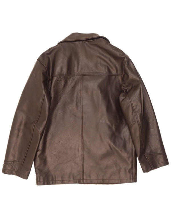 Vintage Mens Double Breasted Leather Jacket UK 38 Medium Brown