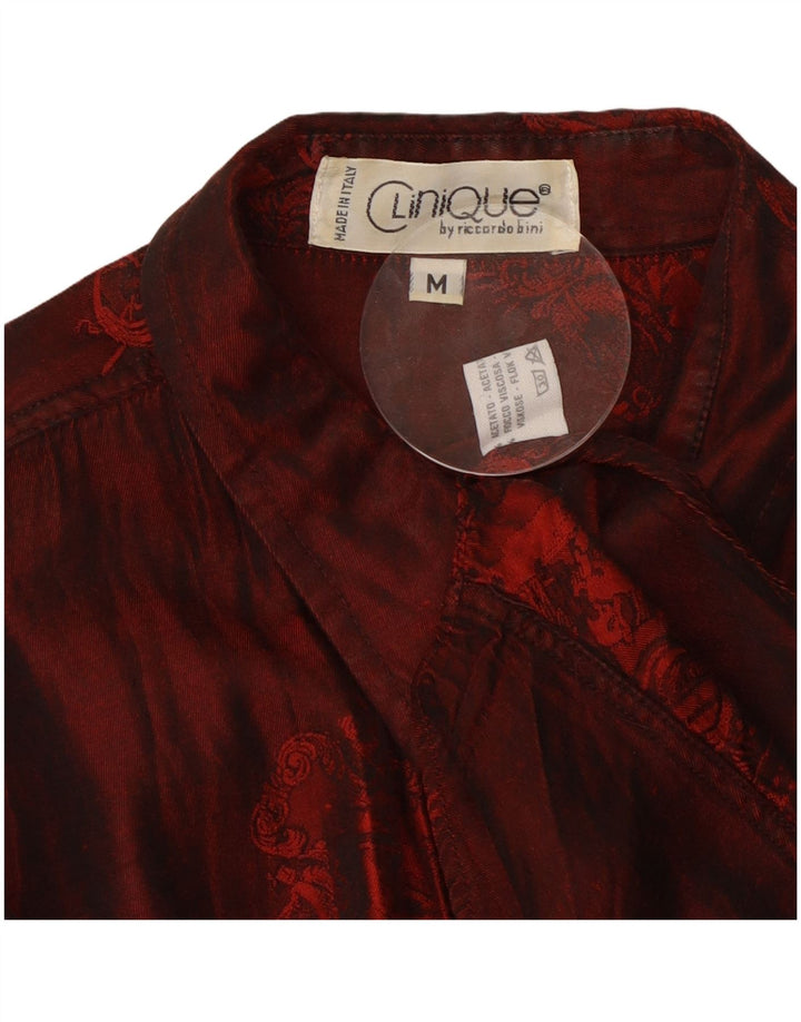CLINIQUE Mens By Riccardo Bini Shirt Medium Burgundy Floral Acetate