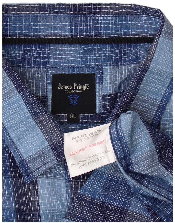 JAMES PRINGLE Mens Short Sleeve Shirt XL Blue Check Polyester