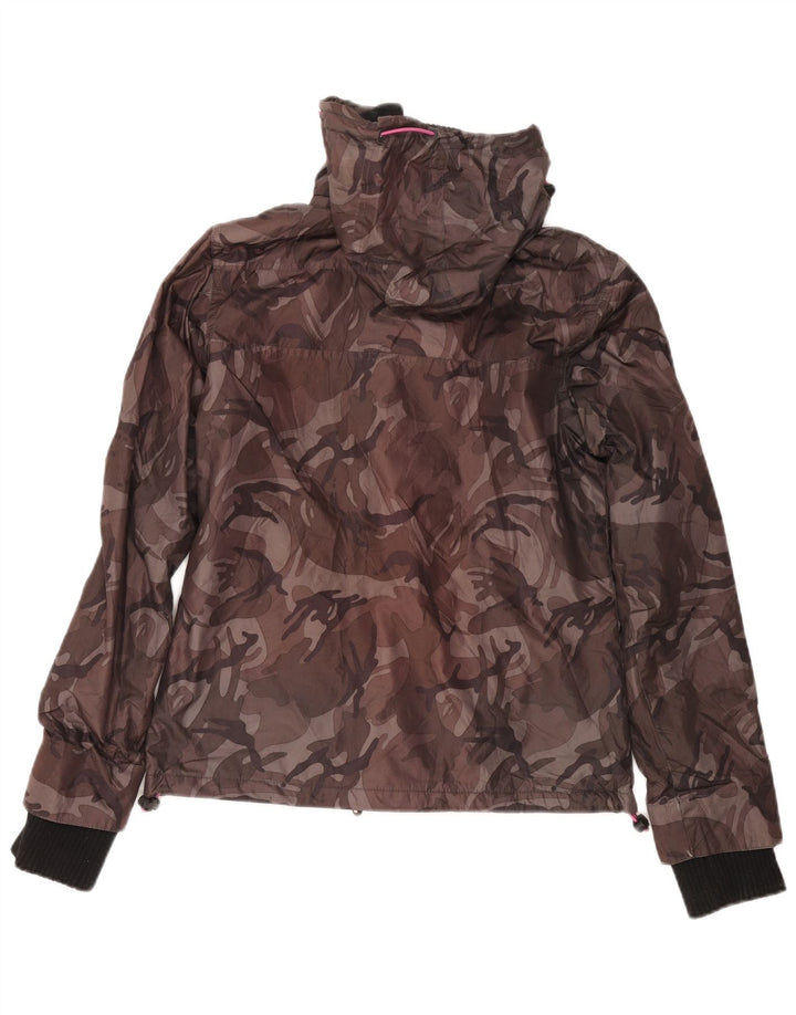 Vintage Womens Hooded Windbreaker Jacket UK 10 Small Grey Camouflage