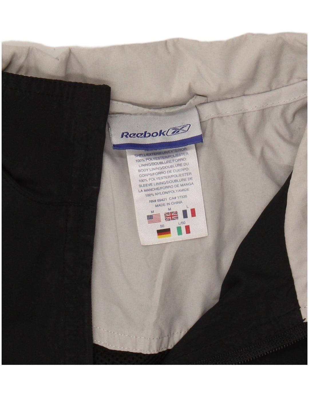 REEBOK Mens Tracksuit Top Jacket  Medium Black Colourblock Polyester