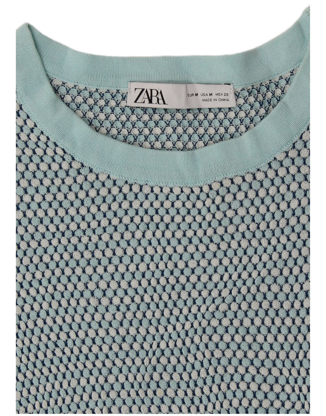 Zara Womens Crop Crew Neck Jumper Sweater UK 12 Medium Green Spotted