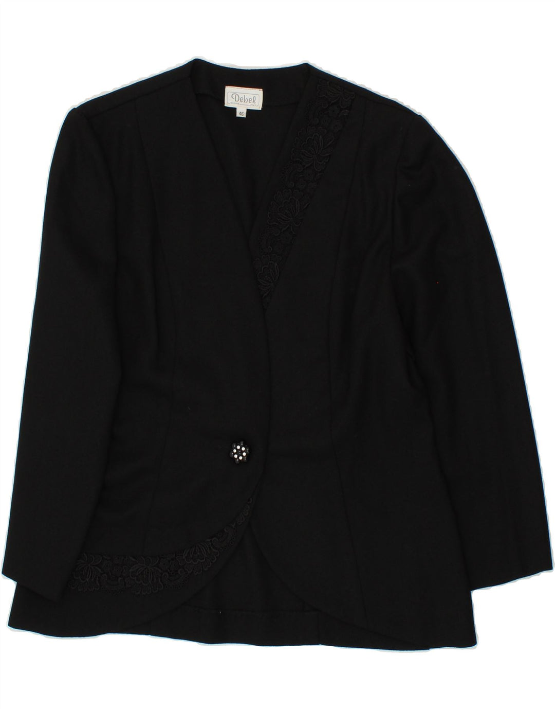 VINTAGE Womens 1 Button 3/4 Sleeve Blazer Jacket IT 46 Large Black Floral Vintage Vintage and Second-Hand Vintage from Messina Hembry 