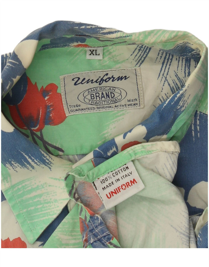 UNIFORM Mens Short Sleeve Shirt XL Green Floral Cotton