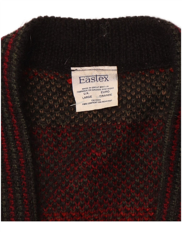 EASTEX Womens Oversized Cardigan Sweater UK 16 Large Red Fair Isle Acrylic