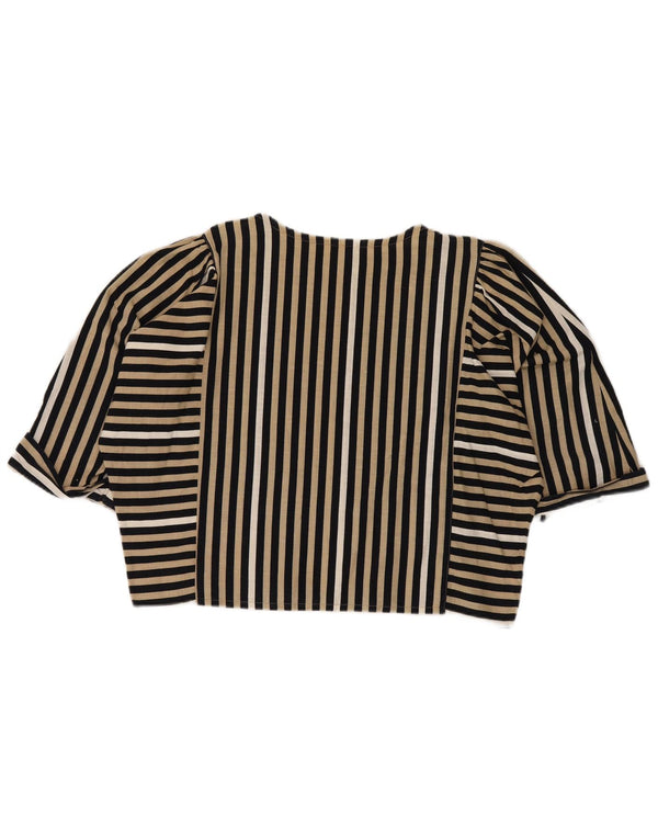 C & A Womens Crop Blouse Top EU 42 Large Black Striped Cotton