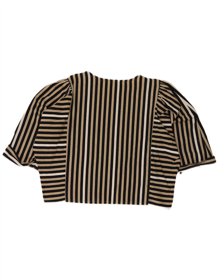 C & A Womens Crop Blouse Top EU 42 Large Black Striped Cotton