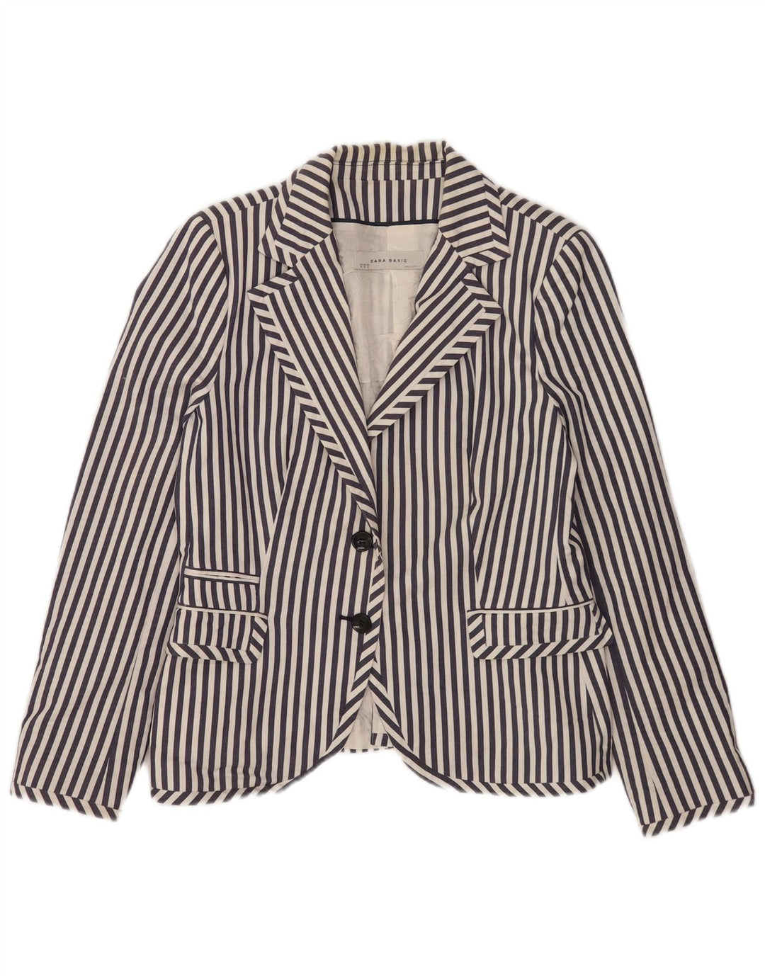 Zara Womens 2 Button Blazer Jacket UK 18 XL Navy Blue Striped