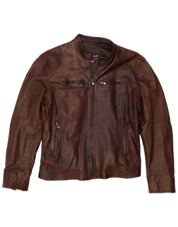 Lavorazione Artigiana Womens Biker Leather Jacket IT 52 2XL Brown Leather