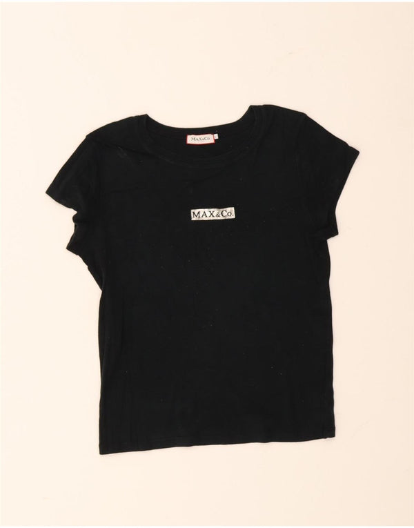 Max & Co. Womens Crop Graphic T-Shirt Top UK 14 Large Black Cotton