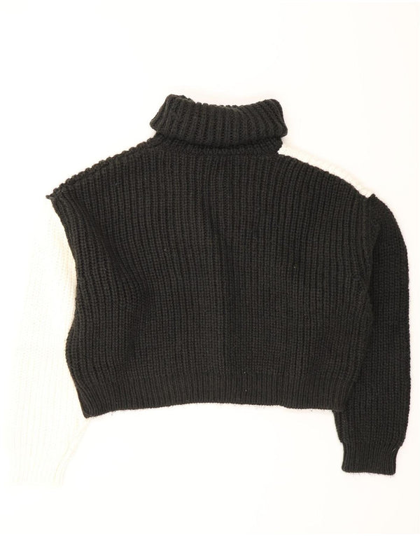 Zara Womens Crop Roll Neck Jumper Sweater UK 14 Medium Black Colourblock