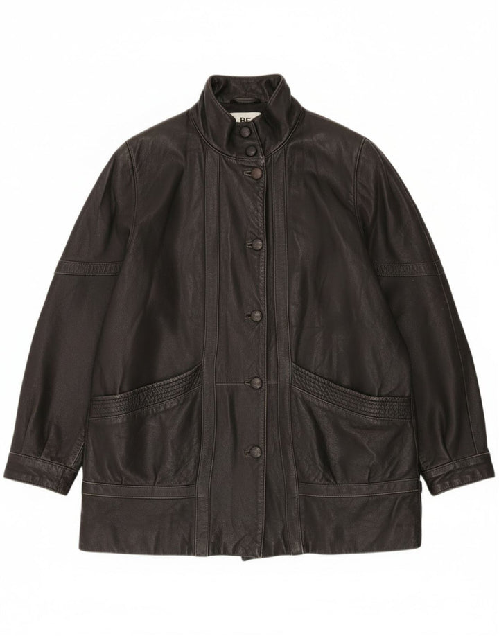 Vintage Womens Oversized Leather Jacket EU 46 XL Black Leather