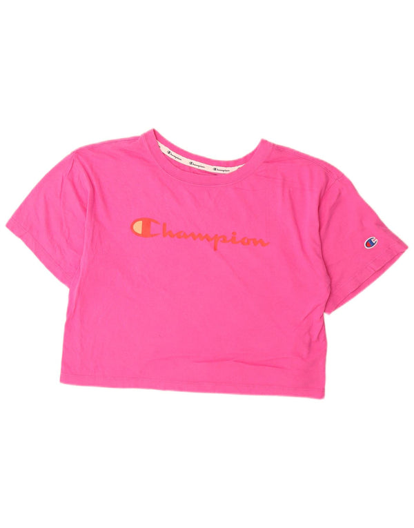 CHAMPION Womens Crop Graphic T-Shirt Top UK 10 Small Pink