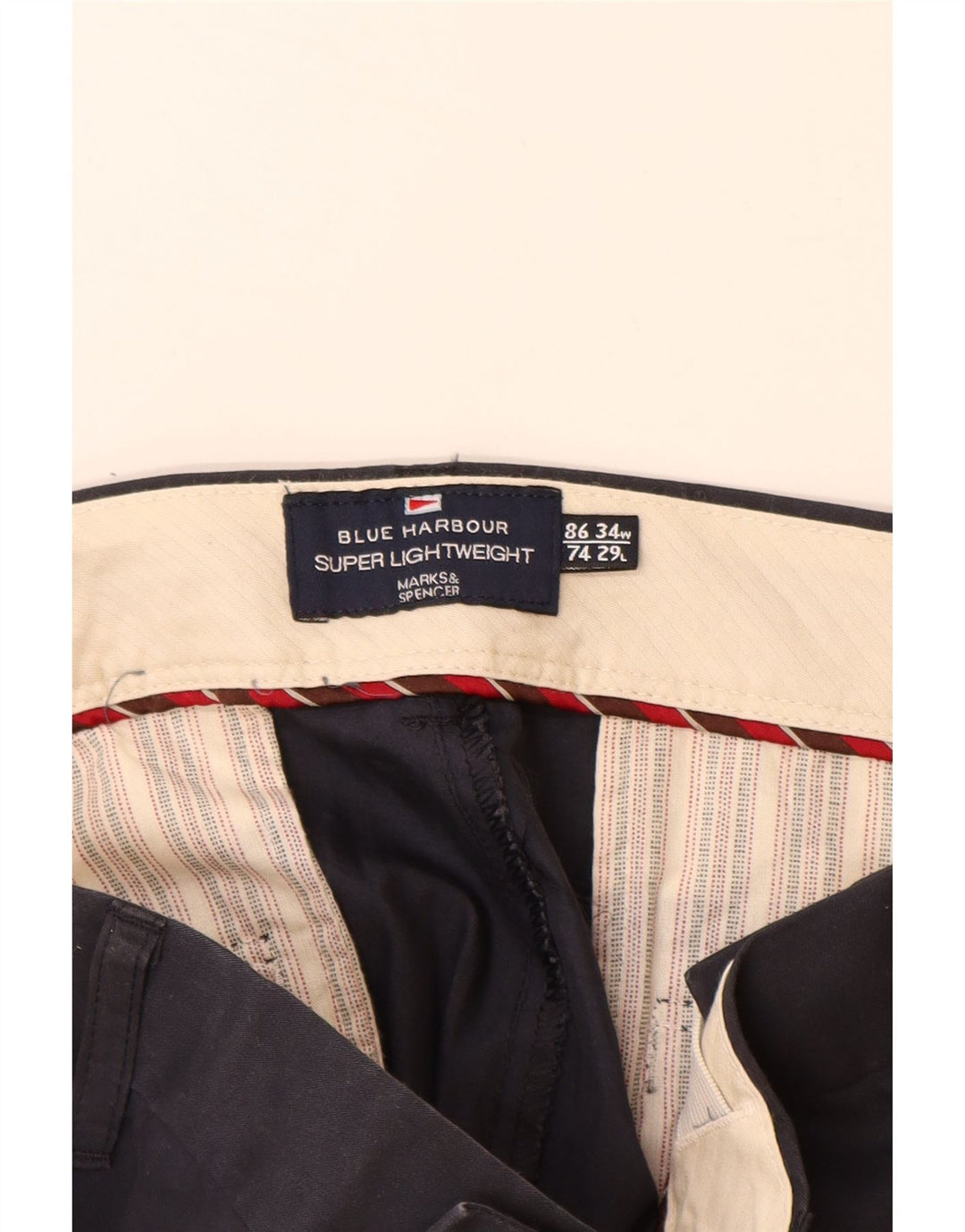 MARKS & SPENCER Mens Blue Harbour Chino Trousers W34 L29 Navy Blue