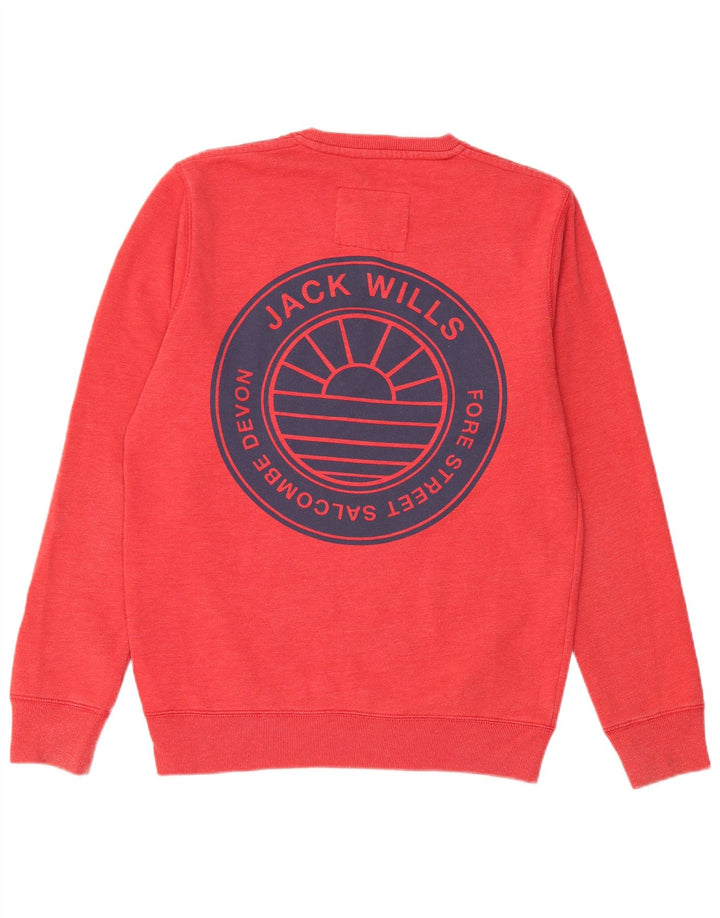 JACK WILLS Mens Graphic Sweatshirt Jumper Medium Red Cotton
