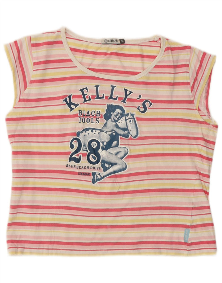COLMAR Womens Graphic T-Shirt Top UK 12 Medium Multicoloured Striped