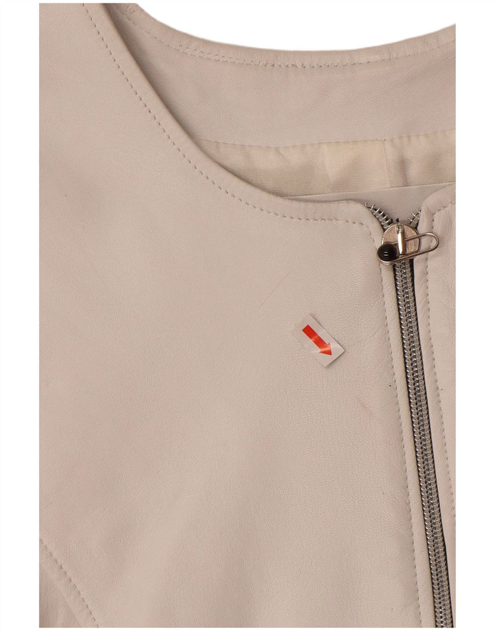 VINTAGE Womens Leather Gilet UK 12 Medium White