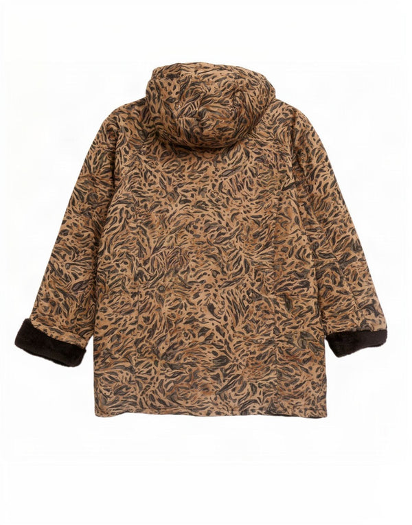 FUCHS & SCHMITT Womens Hooded Parka Jacket UK 18 XL Brown Animal Print