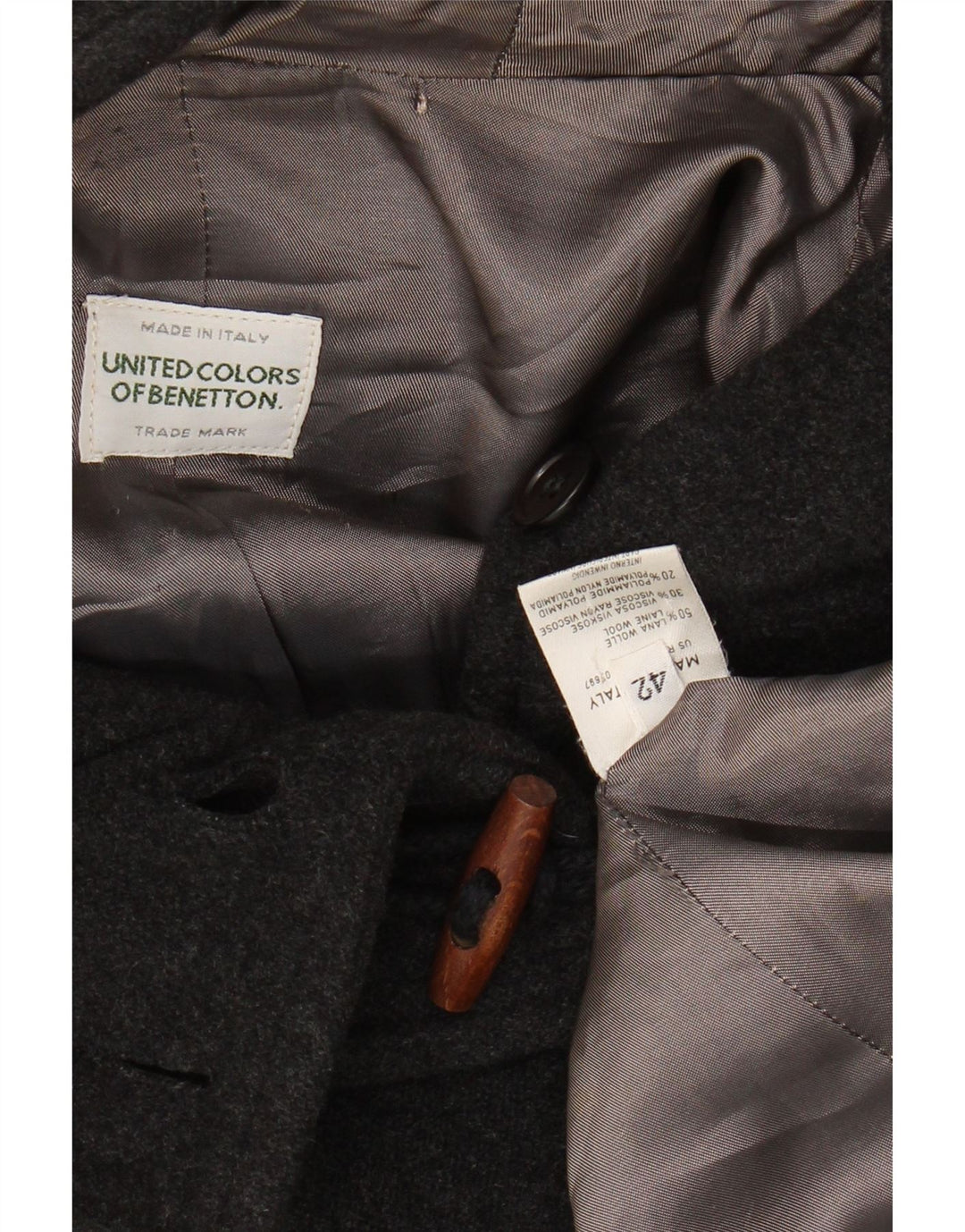BENETTON Womens Oversized Hooded Duffle Coat IT 42 Medium Grey Wool
