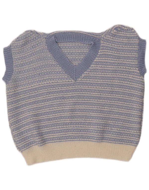 VINTAGE Womens Vest Tank Top UK 18 XL Blue Striped