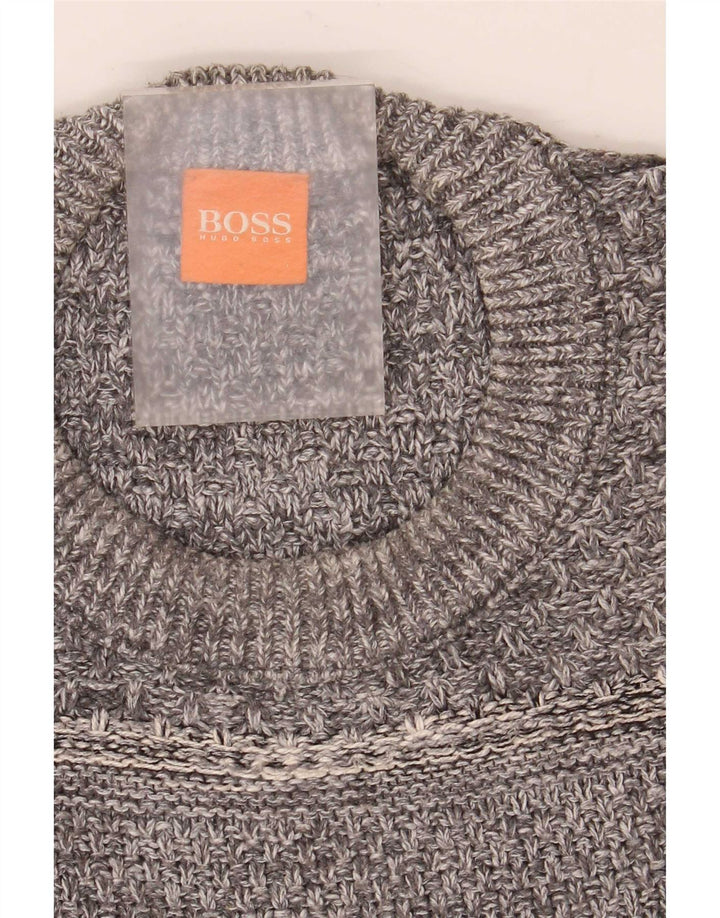 Hugo Boss Mens Crew Neck Jumper Sweater Large Grey Cotton