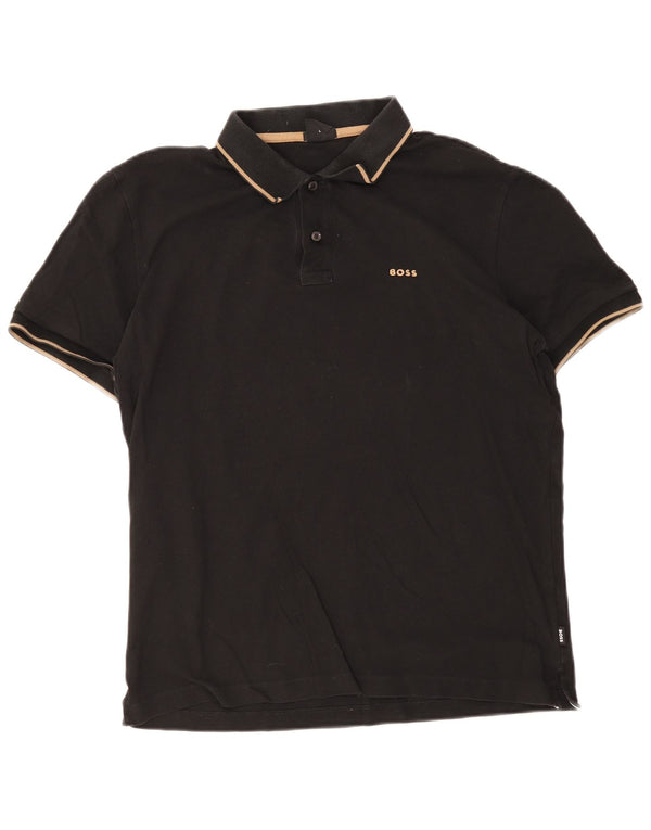 Hugo Boss Mens Slim Fit Polo Shirt Large Black Striped