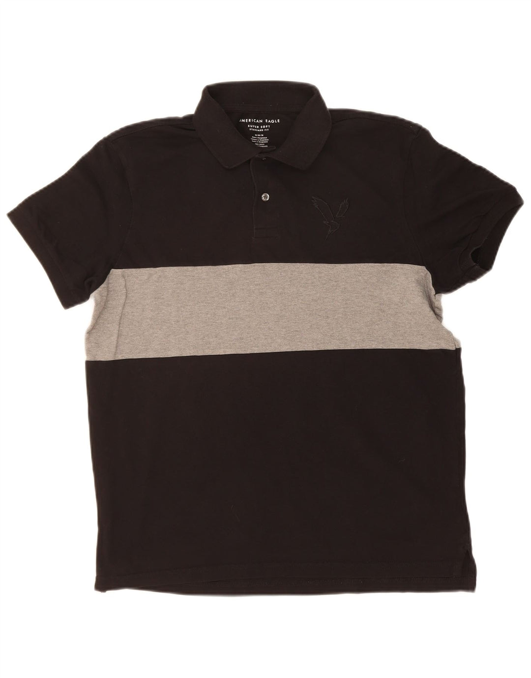 AMERICAN EAGLE Mens Standard Fit Polo Shirt Medium Black Colourblock
