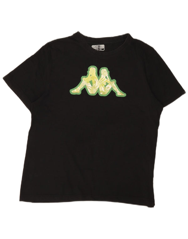 Kappa Womens Graphic T-Shirt Top UK 14 Medium Black Cotton
