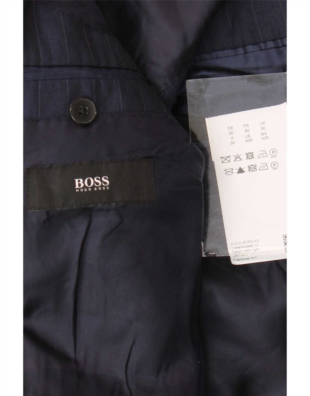 Hugo Boss Mens 2 Button Blazer Jacket EU 50 Large Navy Blue Pinstripe