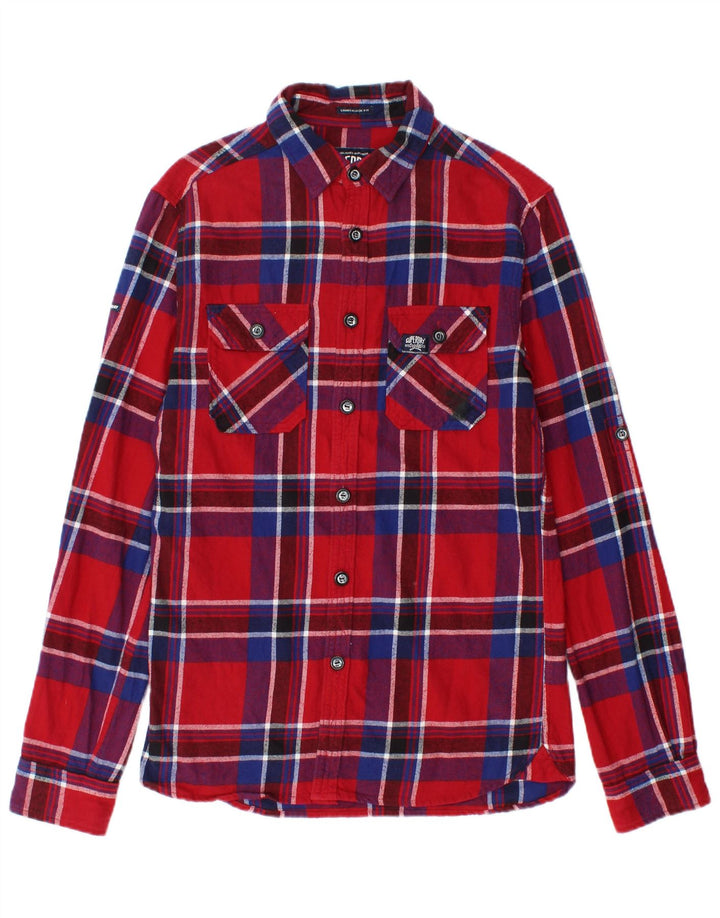 Superdry Mens Flannel Shirt Small Red Check Cotton