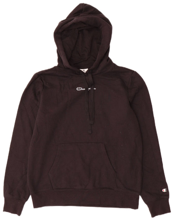 Champion Womens Graphic Hoodie Jumper UK 14 Medium Black Cotton