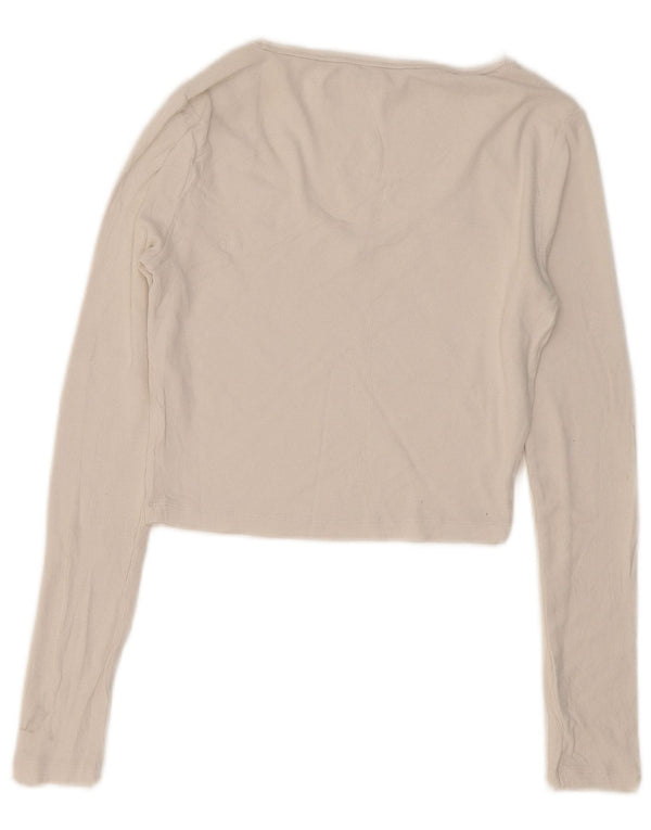 TOMMY HILFIGER Womens Crop Top Long Sleeve UK 8 Small White