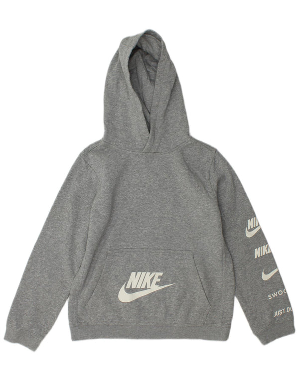 Nike Boys Graphic Hoodie Jumper 12-13 Years Large Grey Flecked Cotton