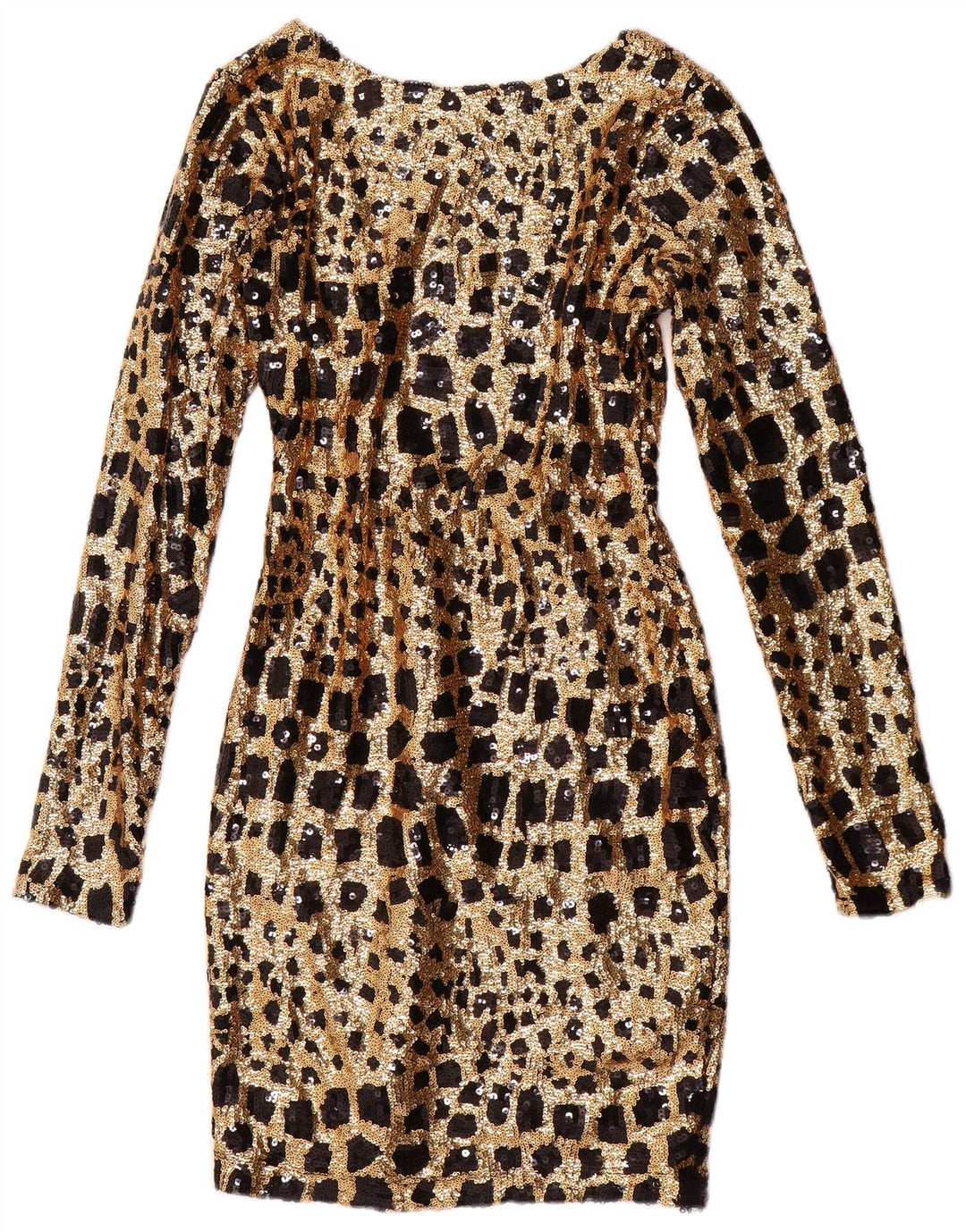 GUESS Womens Long Sleeve Sequin Bodycon Dress UK 6 XS Gold Geometric