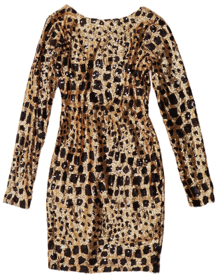 GUESS Womens Long Sleeve Sequin Bodycon Dress UK 6 XS Gold Geometric
