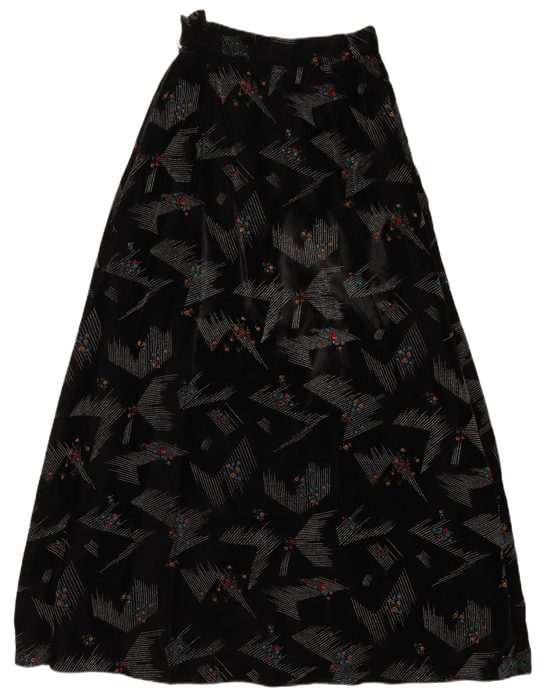 VINTAGE Womens High Waist Maxi Skirt W24 XS Black Floral